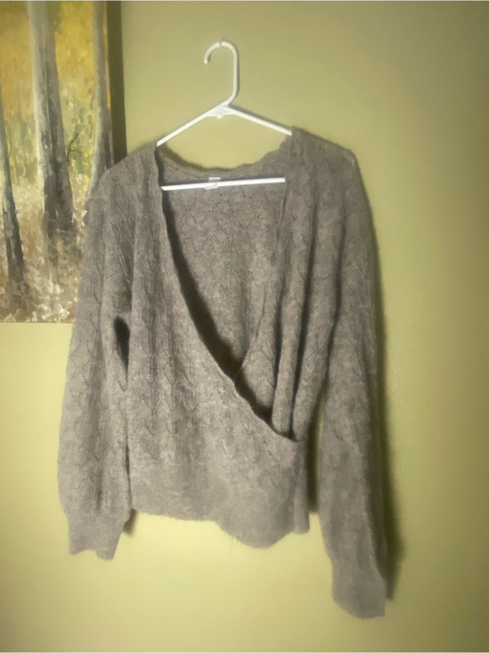 Old Navy Taupe Cable Knit V-Neck Wrap Sweater